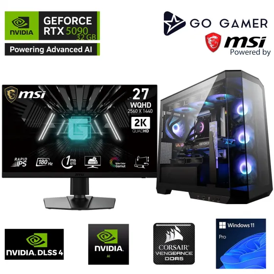 Go Gamer S1116DP Intel Core i9 14900KF / 64GB 6000MHz DDR5 Ram / 2TB NVMe SSD 6000-5000MB-SN Gen4 / RTX5090 32GB / 360MM Sıvı Soğutma / MSI 27 2K 180Hz / Windows 11 Pro Masaüstü Bilgisayar