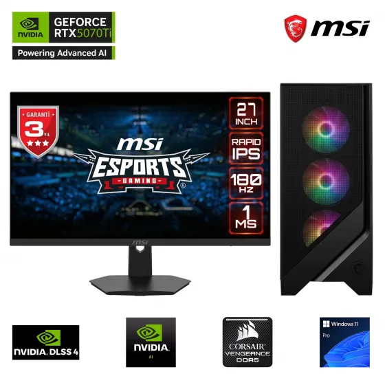 Go Gamer S11DK i7 14700F / 32GB 6000MHz DDR5 Ram / 1TB SSD GEN4 / RTX5070Ti 16GB / 240mm Sıvı Soğutma / 27 180Hz. / B760 MSI Oyuncu Bilgisayarı