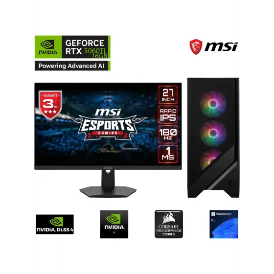 Go Gamer S15DKC / i7 14700KF / 32GB DDR5 Ram / 1TB SSD Gen4 / RTX5060Ti 16GB / 240MM Sıvı Soğutma / B760 MSI / 27 180Hz. Oyuncu Bilgisayarı