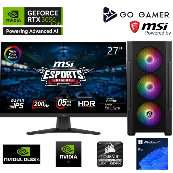 Go Gamer S310D Intel Core i5 11400F / 16GB 3200MHz / 512GB NVMe SSD 3300-3100MB-sn / RTX3050 6GB / MSI 27 200Hz. / Windows 11 Pro Masaüstü Bilgisayar