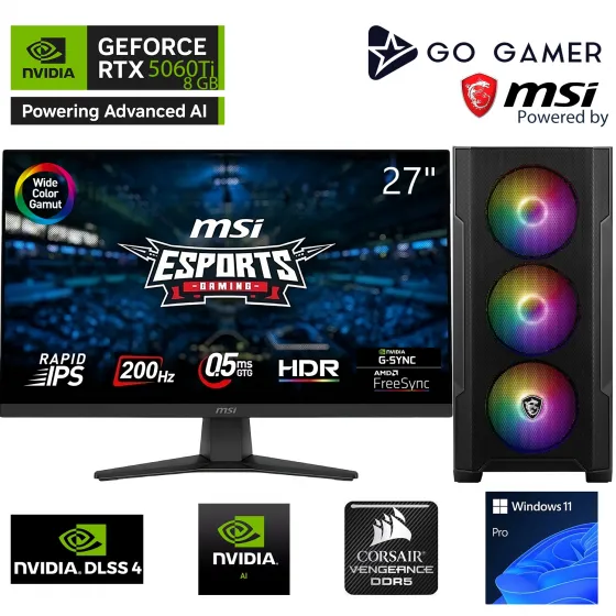 Go Gamer S344D Intel Core i5 12400F / 32GB DDR5 5200MHz / 512GB NVMe SSD 3300-3100MB-sn / RTX5060Ti 8GB / MSI 27 200Hz. / Windows 11 Pro Masaüstü Bilgisayar