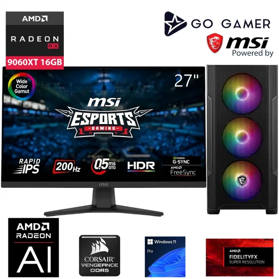Go Gamer S361D Intel Core i5 12400F / 32GB DDR5 5200MHz / 2TB NVMe SSD 6000-5000MB-SN Gen4 / RX9060 XT 16GB / MSI 27 200Hz. / Windows 11 Pro Masaüstü Bilgisayar
