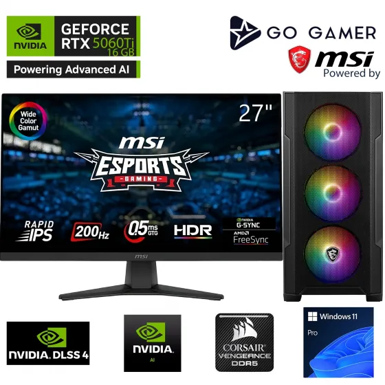 Go Gamer S407D Intel Core i5 13400F / 32GB DDR5 5200MHz / 1TB NVMe SSD 5000-3600MB-SN Gen4 / RTX5060Ti 16GB / MSI 27 200Hz. / Windows 11 Pro Masaüstü Bilgisayar