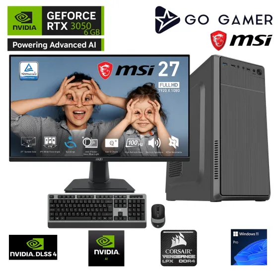 Go Gamer S596D Intel Core i7 12700F / 16GB 3200MHz / 1TB NVMe SSD 5000-3600MB-SN Gen4 / RTX3050 6GB / MSI 27 100Hz / Windows 11 Pro Masaüstü Bilgisayar