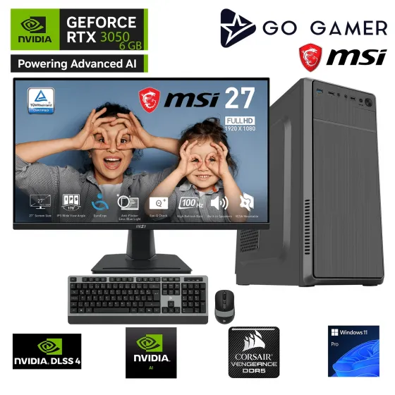 Go Gamer S677D Intel Core i7 14700F / 16GB 5200MHz DDR5 / 1TB NVMe SSD 5000-3600MB-SN Gen4 / RTX3050 6GB / MSI 27 100Hz / Windows 11 Pro Masaüstü Bilgisayar