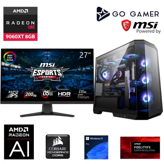 Go Gamer S973DP Intel Core i7 14700KF / 32GB 6000MHz DDR5 / 2TB NVMe SSD 6000-5000MB-SN Gen4 / RX 9060 XT 8GB / 240mm Sıvı Soğutma / MSI 27 200Hz / Windows 11 Pro Masaüstü Bilgisayar