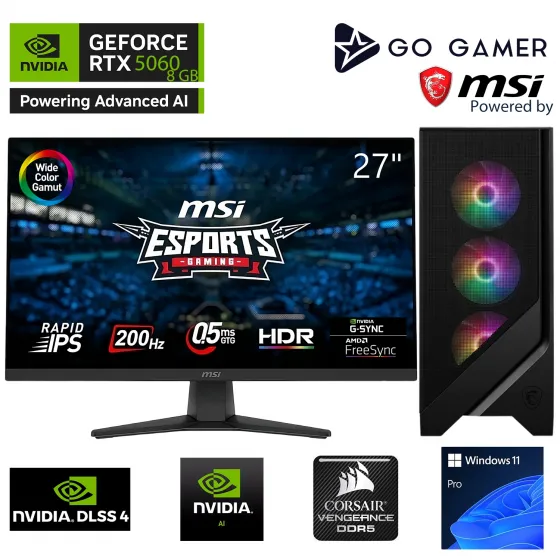 Go Gamer U34D Intel Core Ultra 5 225F / 32GB DDR5 6000MHz / 1TB NVMe SSD 5000-3600MB-SN Gen4 / RTX5060 8GB / 240mm Sıvı Soğutma / MSI 27 200Hz / Windows 11 Pro Masaüstü Bilgisayar