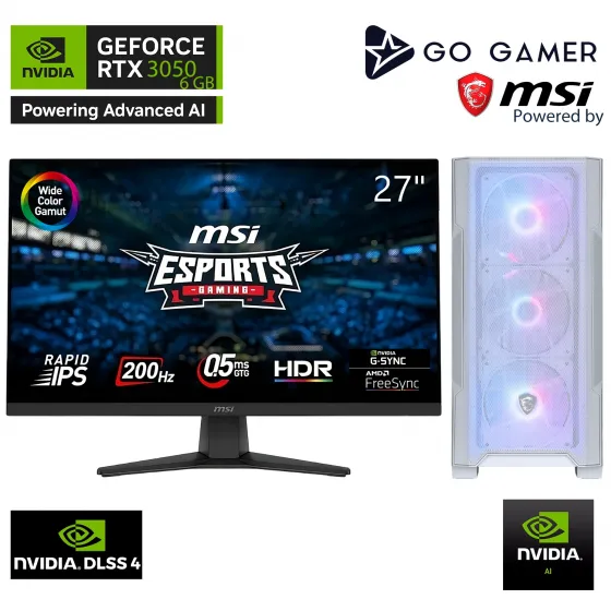 Go Gamer W03D Intel Core i5 14400F / 32GB DDR5 5600Mhz / 2TB NVMe m.2 SSD / RTX3050 6GB / MSI 27 200Hz. / Beyaz Kasa Gaming Paket