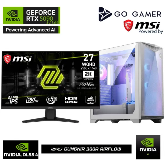 Go Gamer W222DX Intel Core i9 14900KF / 64GB DDR5 6000Mhz / 2TB NVMe m.2 SSD / RTX5090 32GB / 360mm Sıvı Soğutma / WiFi 6E & BT 5.3 / MSI 27 2K 180Hz. / Beyaz Kasa Gaming Paket