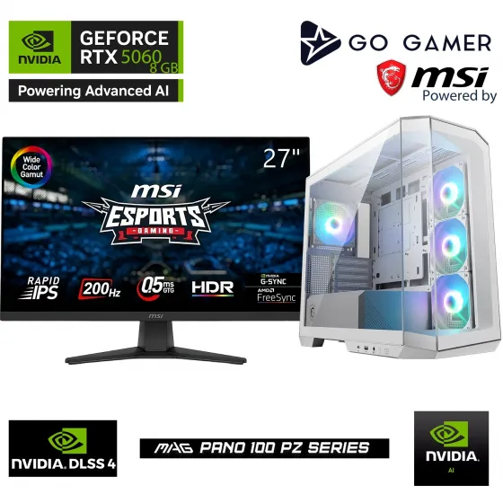 Go Gamer W57DP Intel Core Ultra 5 245KF / 16GB DDR5 5600Mhz / 1TB NVMe m.2 SSD / RTX5060 8GB / 240mm Sıvı Soğutma / MSI 27 200Hz. / AI Ready Beyaz Kasa Gaming Paket