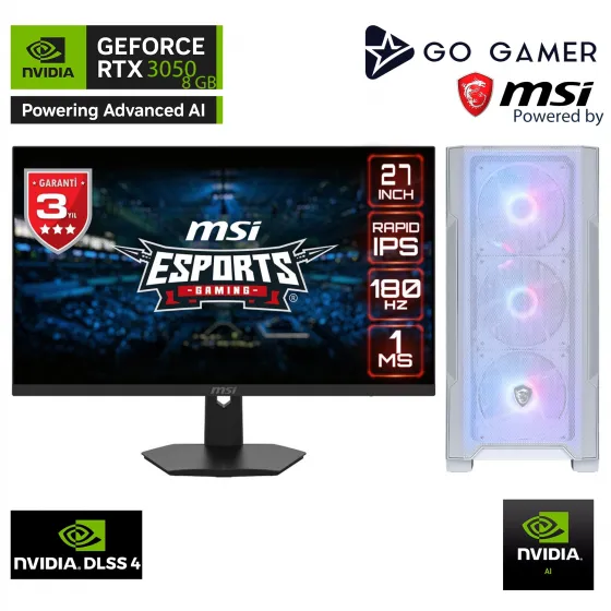 Go Gamer WE130D AMD Ryzen 5 9600X / 32GB DDR5 5600Mhz / 1TB NVMe m.2 SSD / RTX3050 8GB / 240mm Sıvı Soğutma / MSI 27 180Hz. / Beyaz Kasa Gaming Paket