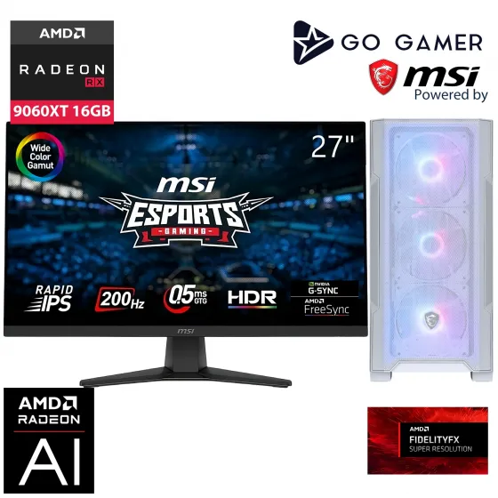 Go Gamer WE213D AMD Ryzen 7 7800X3D / 32GB DDR5 6000Mhz / 1TB NVMe m.2 SSD / RX9060XT 16GB / 240mm Sıvı Soğutma / MSI 27 200Hz. / Beyaz Kasa Gaming Paket