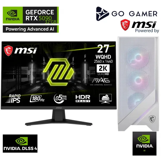 Go Gamer WE389D AMD Ryzen 9 9950X3D / 128GB DDR5 6000Mhz / 2TB NVMe m.2 Gen5 SSD / RTX5090 32GB / 360mm Sıvı Soğutma / WiFi 7 & BT 5.4 / MSI 27 2K 180Hz. / AI Ready Beyaz Kasa Gaming Paket