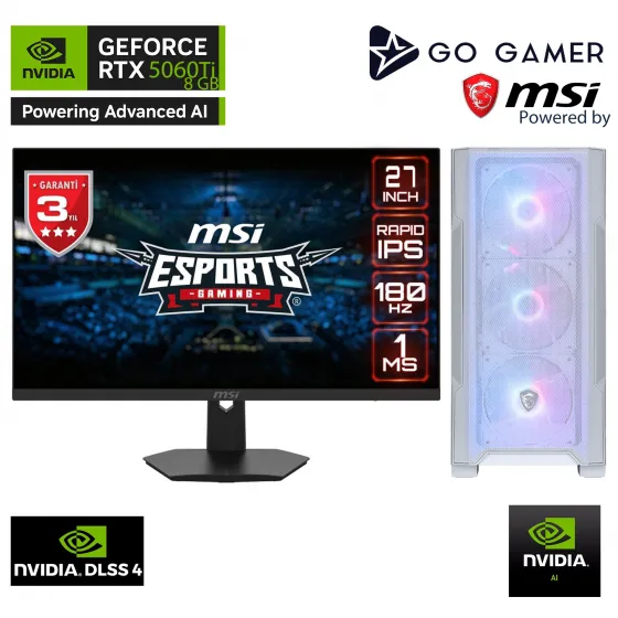 Go Gamer WE67D AMD Ryzen 5 7600 / 32GB DDR5 5600Mhz / 2TB NVMe m.2 SSD / RTX5060Ti 8GB / MSI 27 180Hz. / Beyaz Kasa Gaming Paket