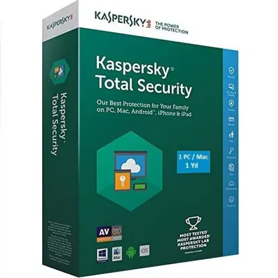 Kaspersky Total Security Antivirüs Programı Yıllık Lisans ( PC & Mac & Android )
