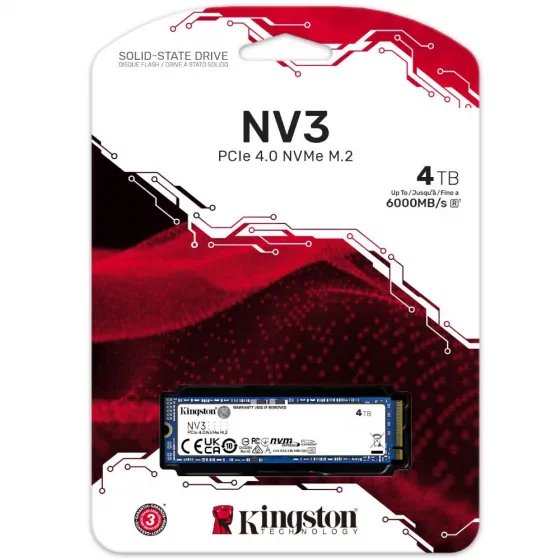 4TB Kingston NV3 (6000MB-5000MB/sn) PCIe GEN 4.0 NVMe M.2 (SNV3S/4000G)