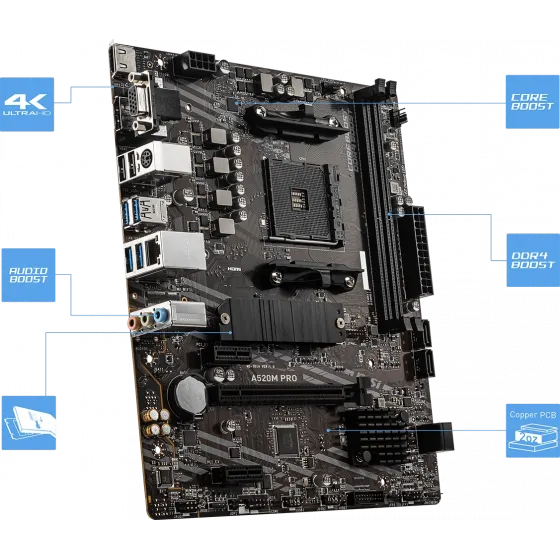 MSI A520M-A PRO AM4 DDR4 SES GLAN HDMI/DVI SATA3 USB3.2 mATX