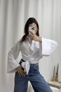 Elina Yandan Bağlamalı Gömlek - Beyaz
