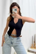 Eve Düğmeli Yelek - Siyah