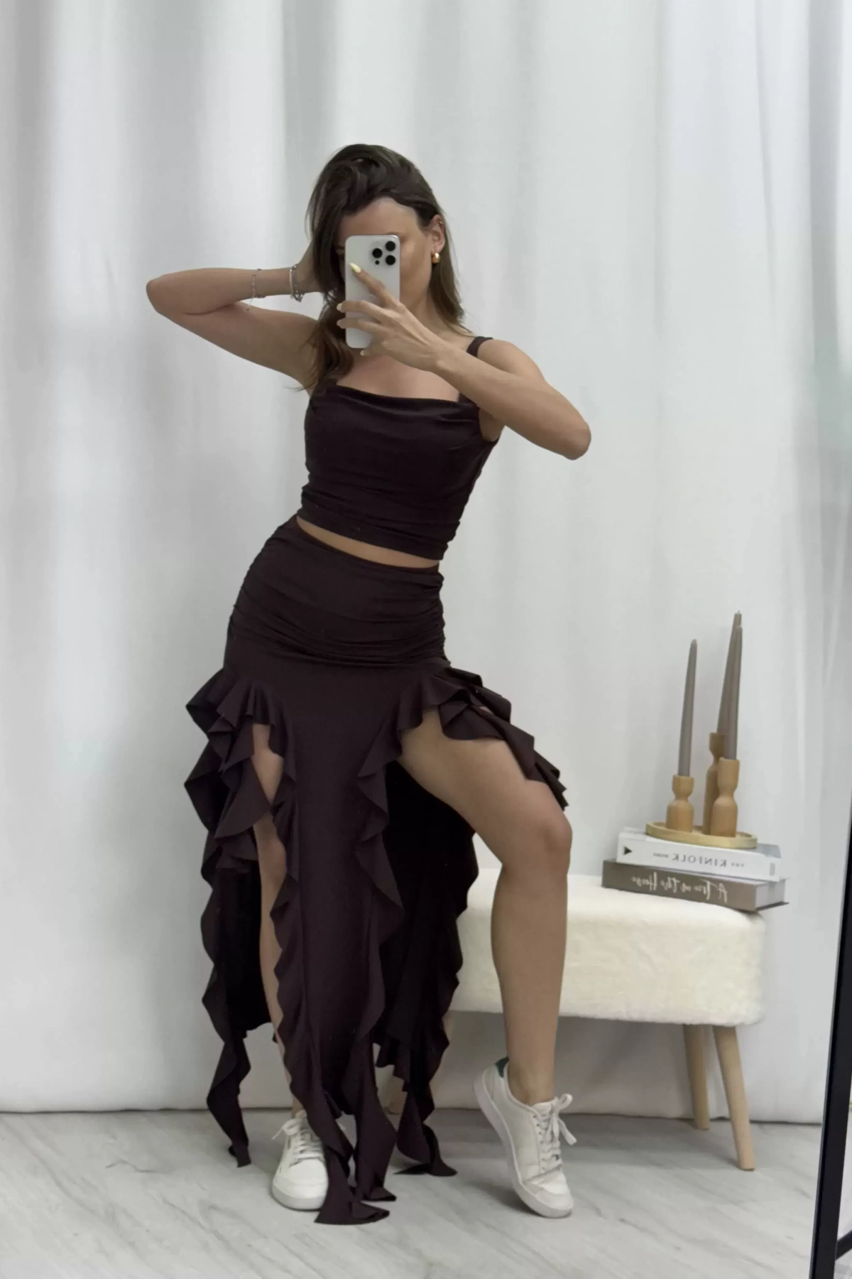 Milana Fırfır Etek - Kahve