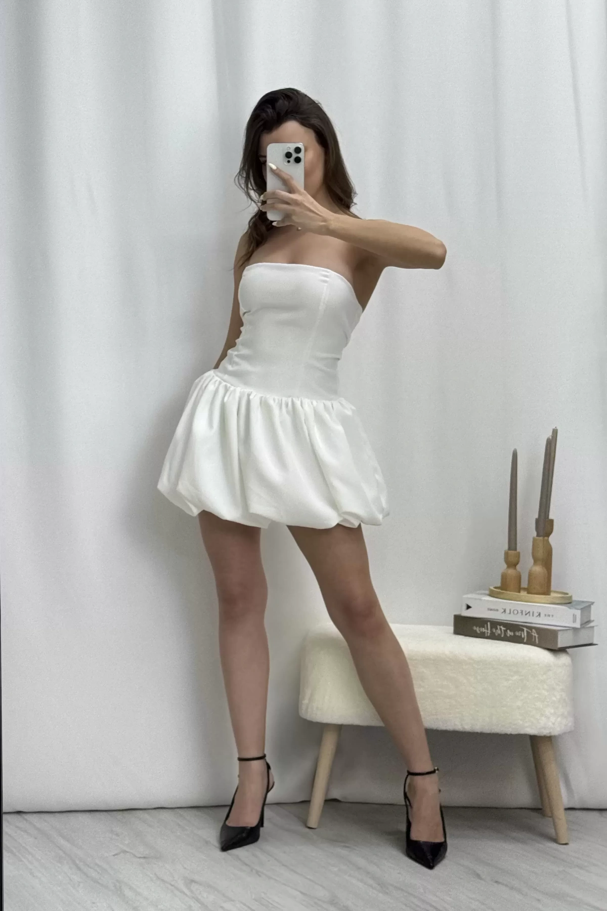 Axel Balon Elbise - Beyaz