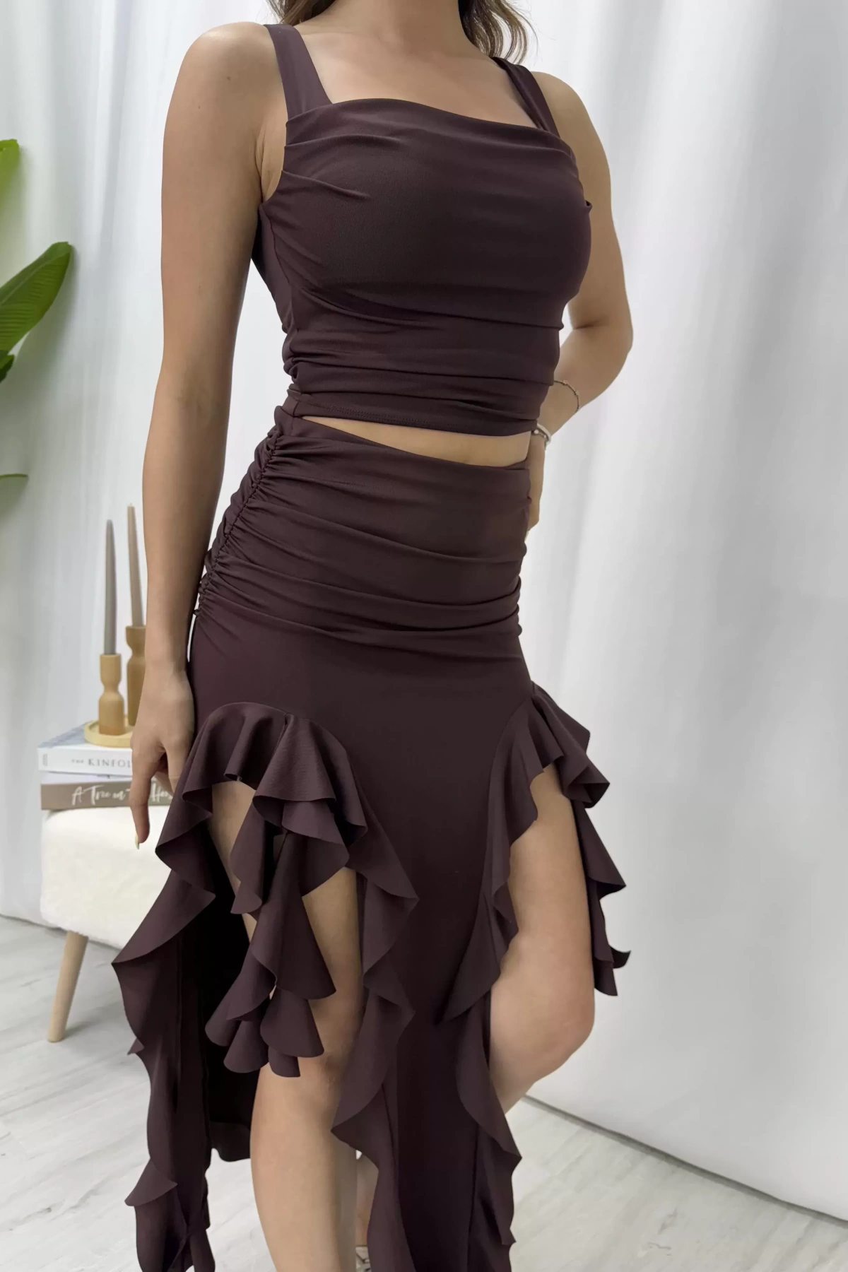 Milana Fırfır Etek - Kahve