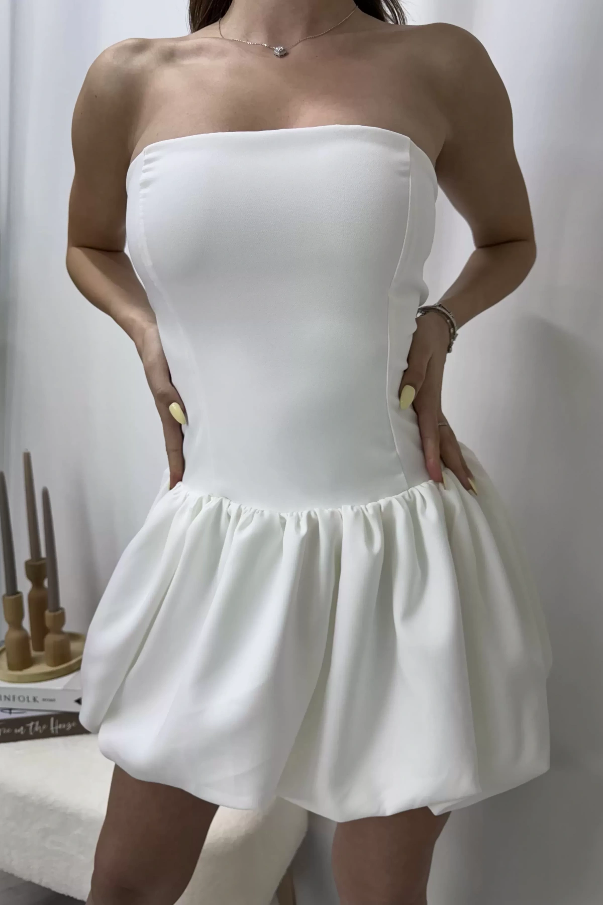 Axel Balon Elbise - Beyaz