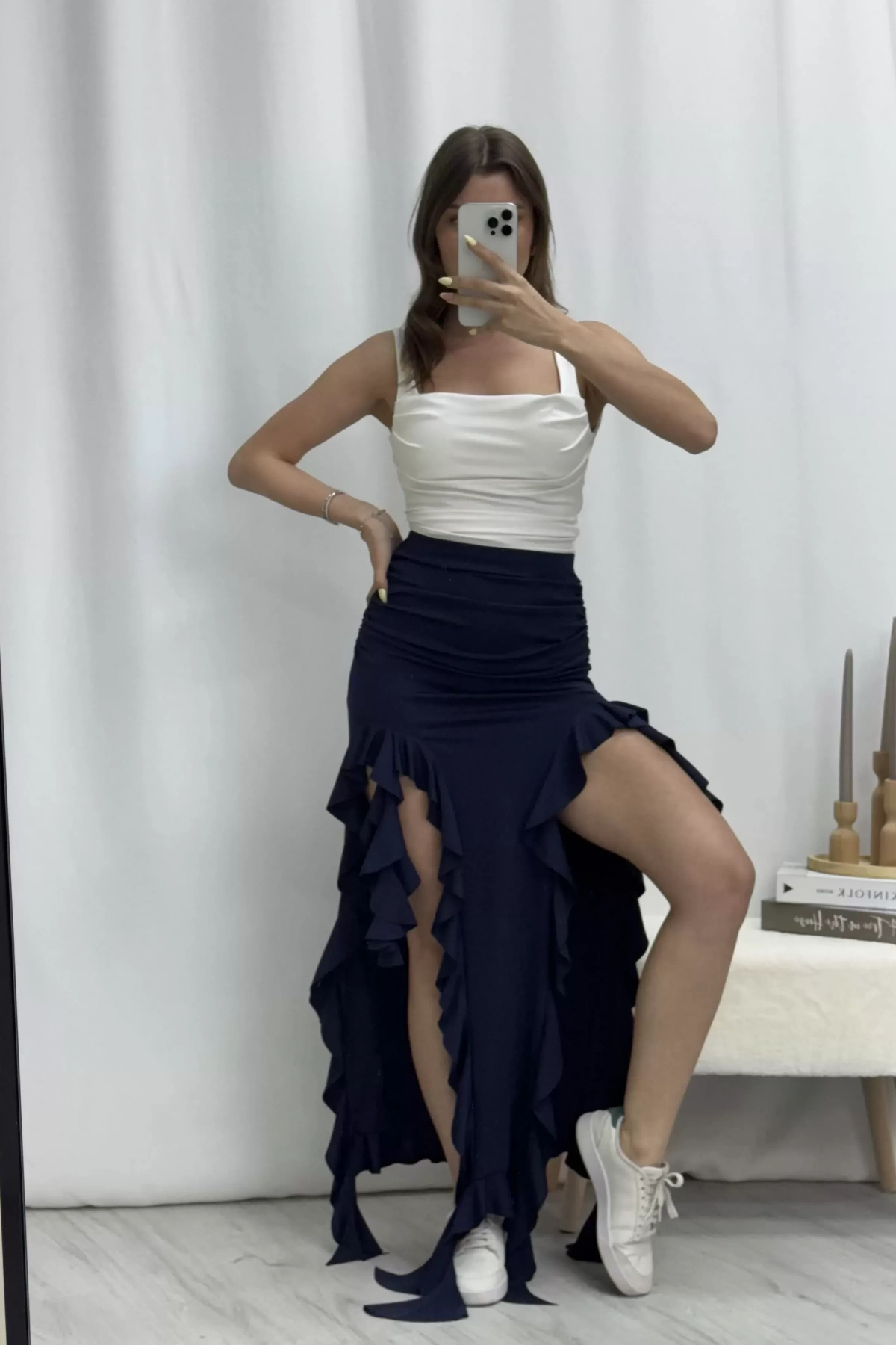 Milana Fırfır Etek - Lacivert