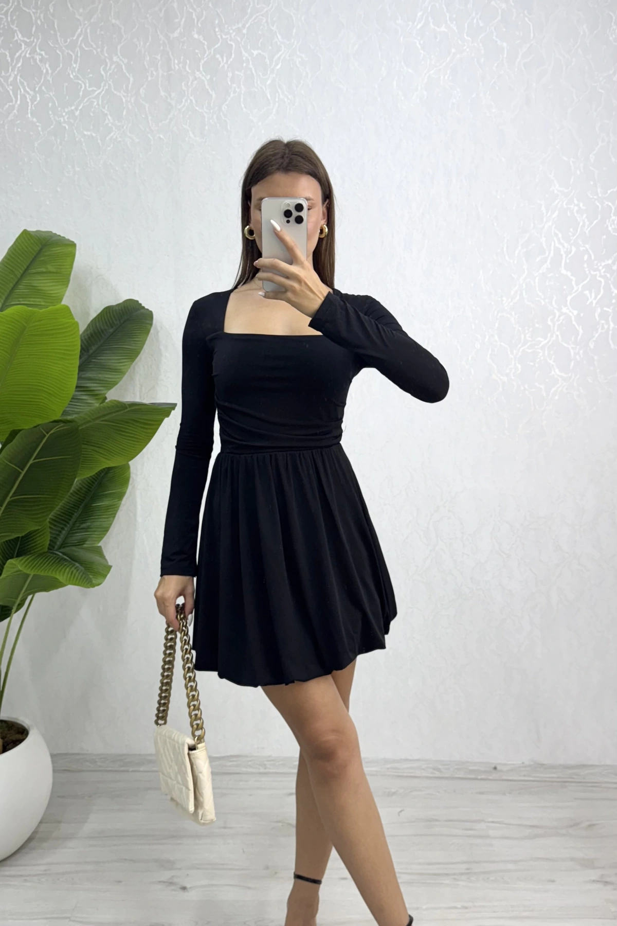 Amaya Balon Elbise-Siyah