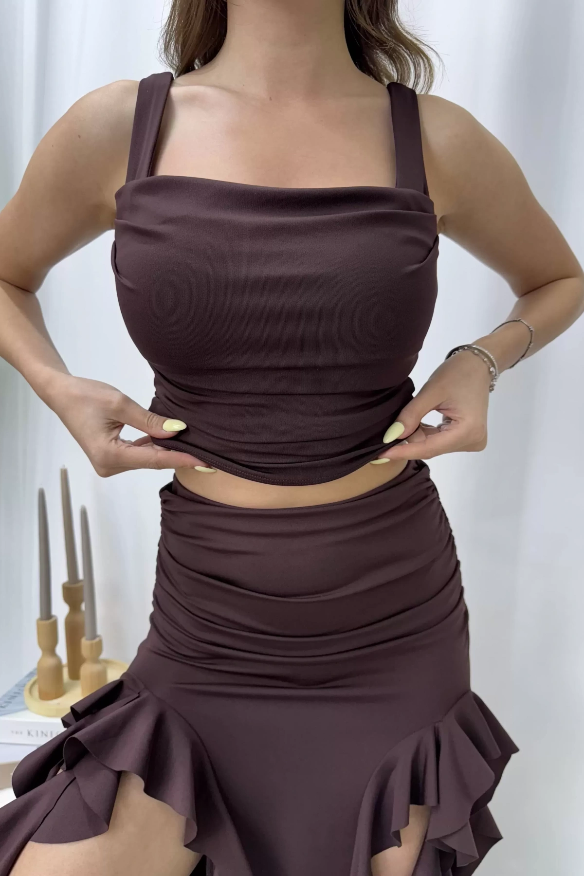 Clara Büzgülü Bluz - Kahve