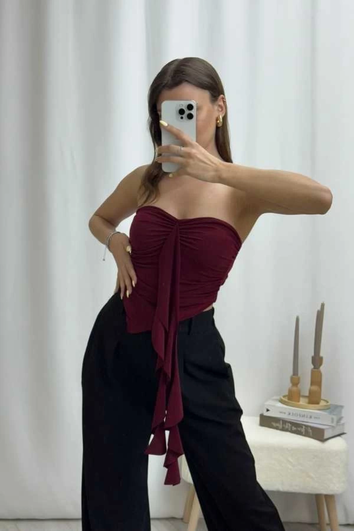 Daria Püsküllü Straplez - Bordo