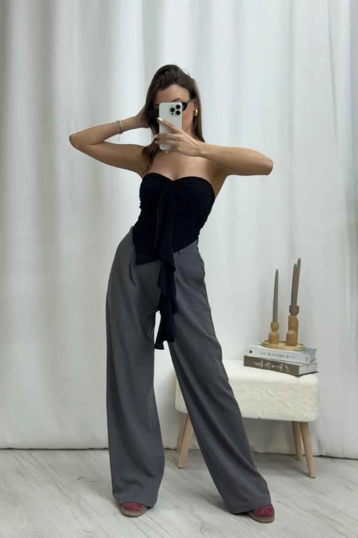 Daria Püsküllü Straplez - Siyah