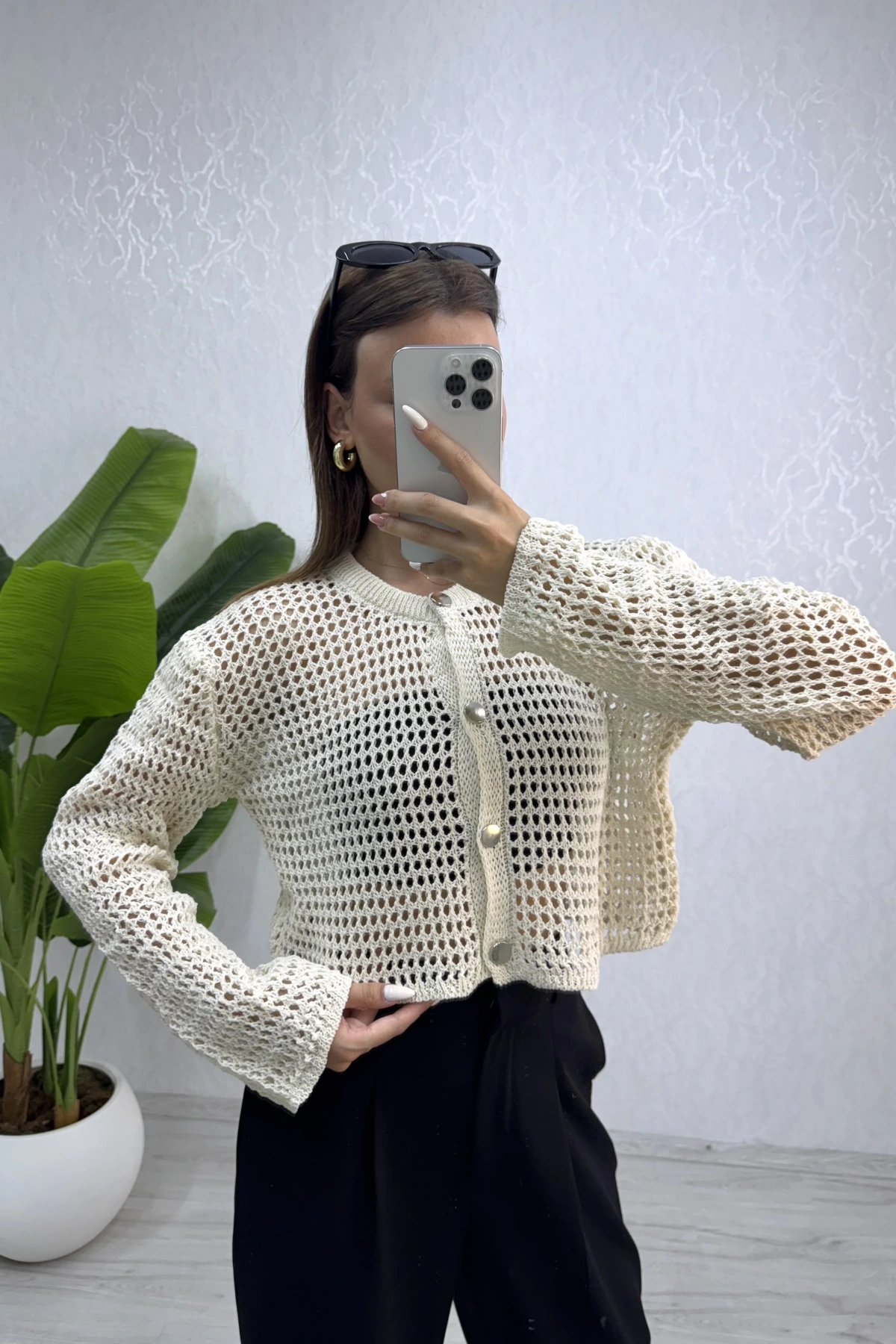 Dina Simli Hırka-Krem