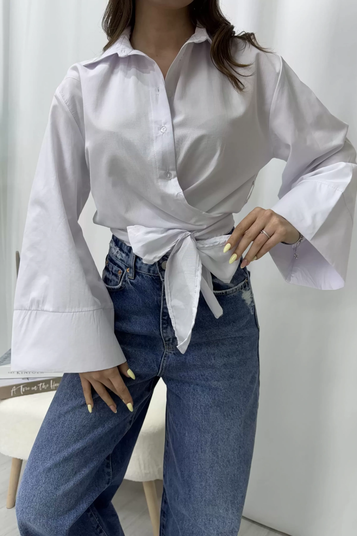 Elina Yandan Bağlamalı Gömlek - Beyaz