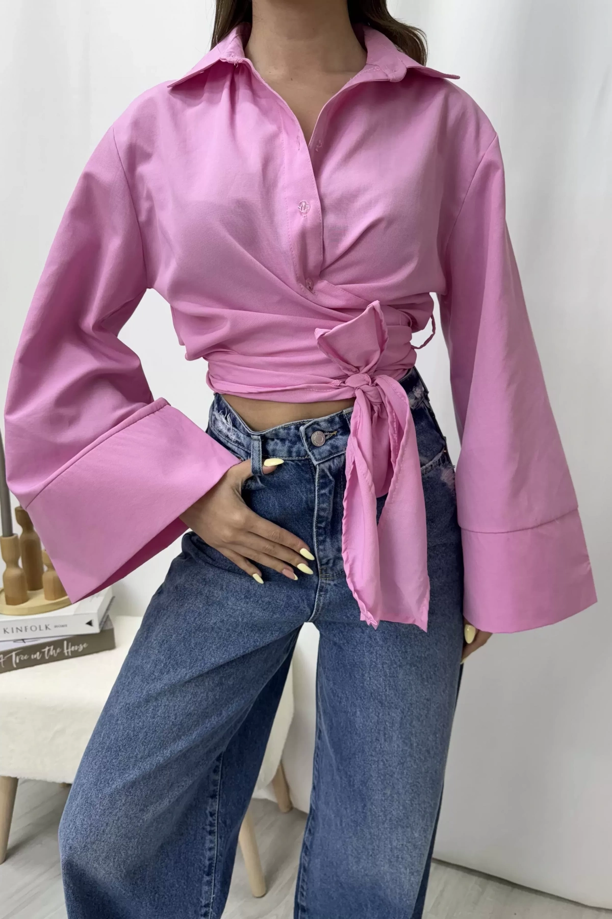 Elina Yandan Bağlamalı Gömlek - Pembe