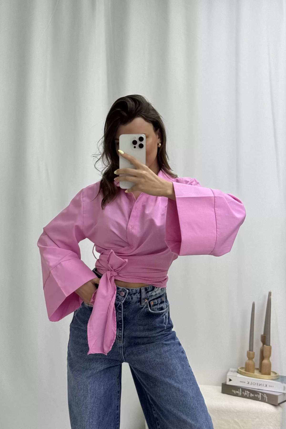 Elina Yandan Bağlamalı Gömlek - Pembe