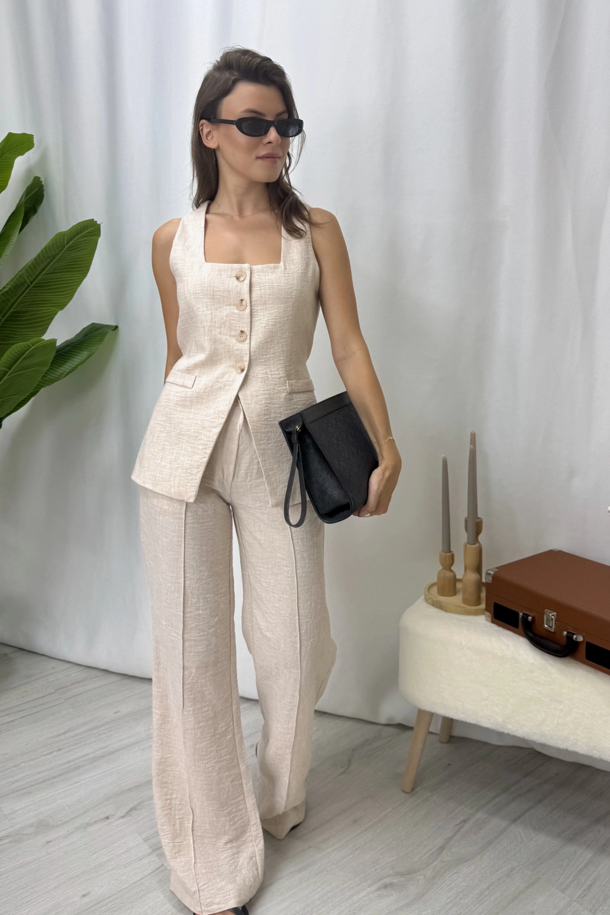 Fiona Yelekli Takım-Krem