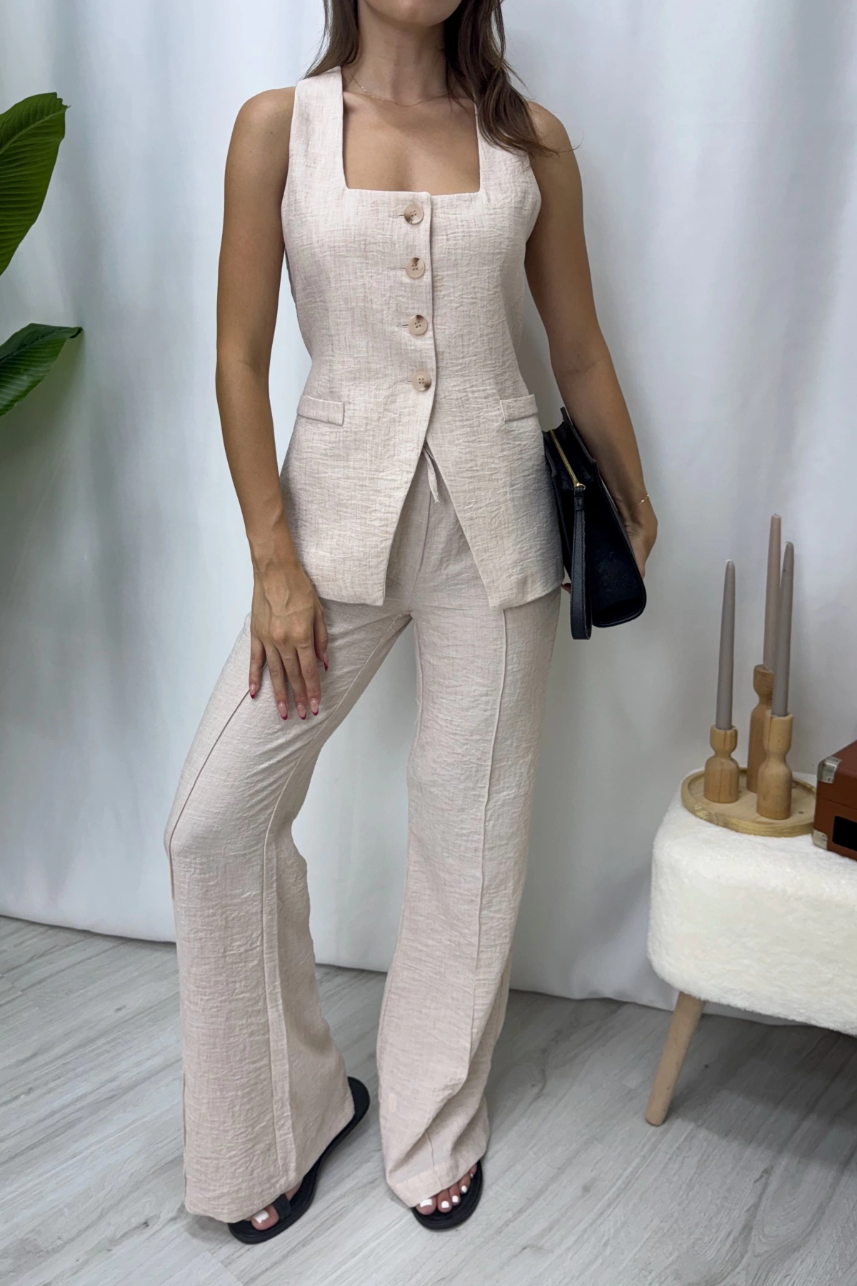 Fiona Yelekli Takım-Krem