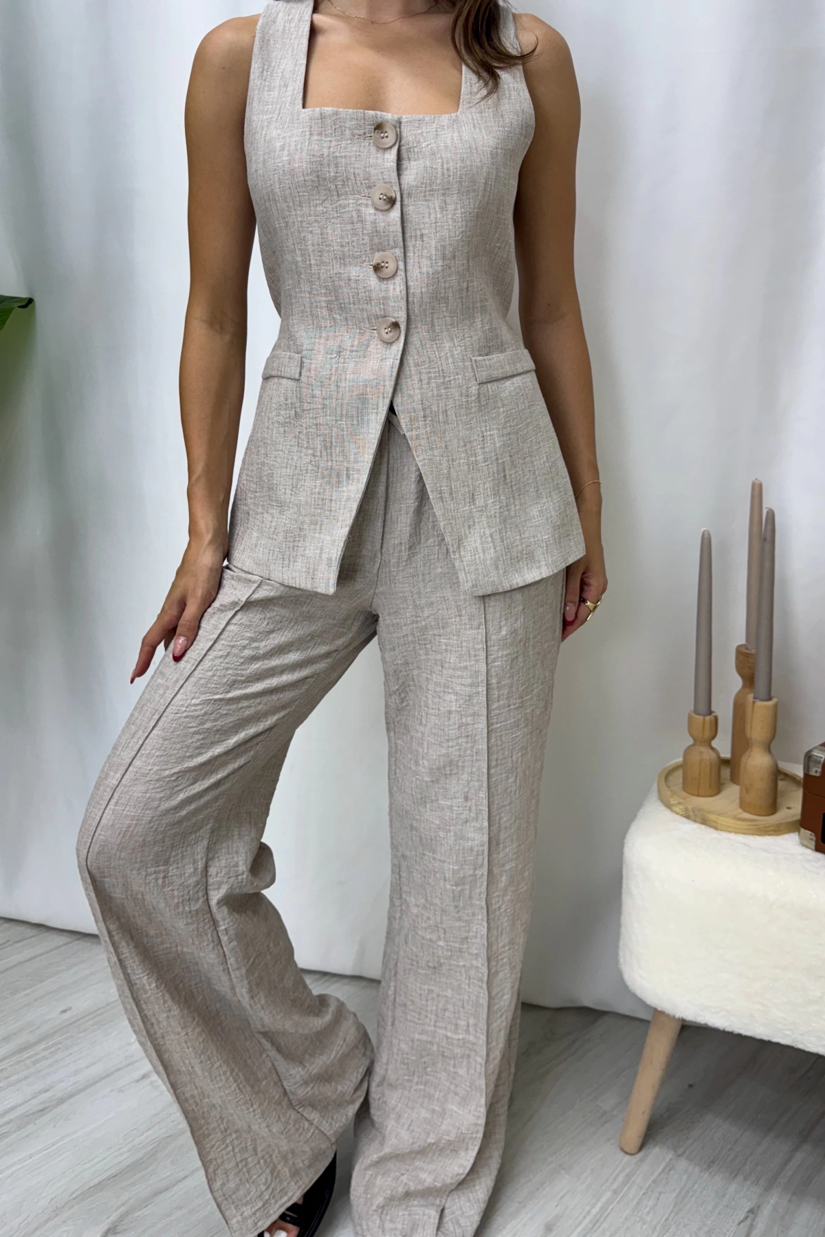 Fiona Yelekli Takım-Taş Rengi