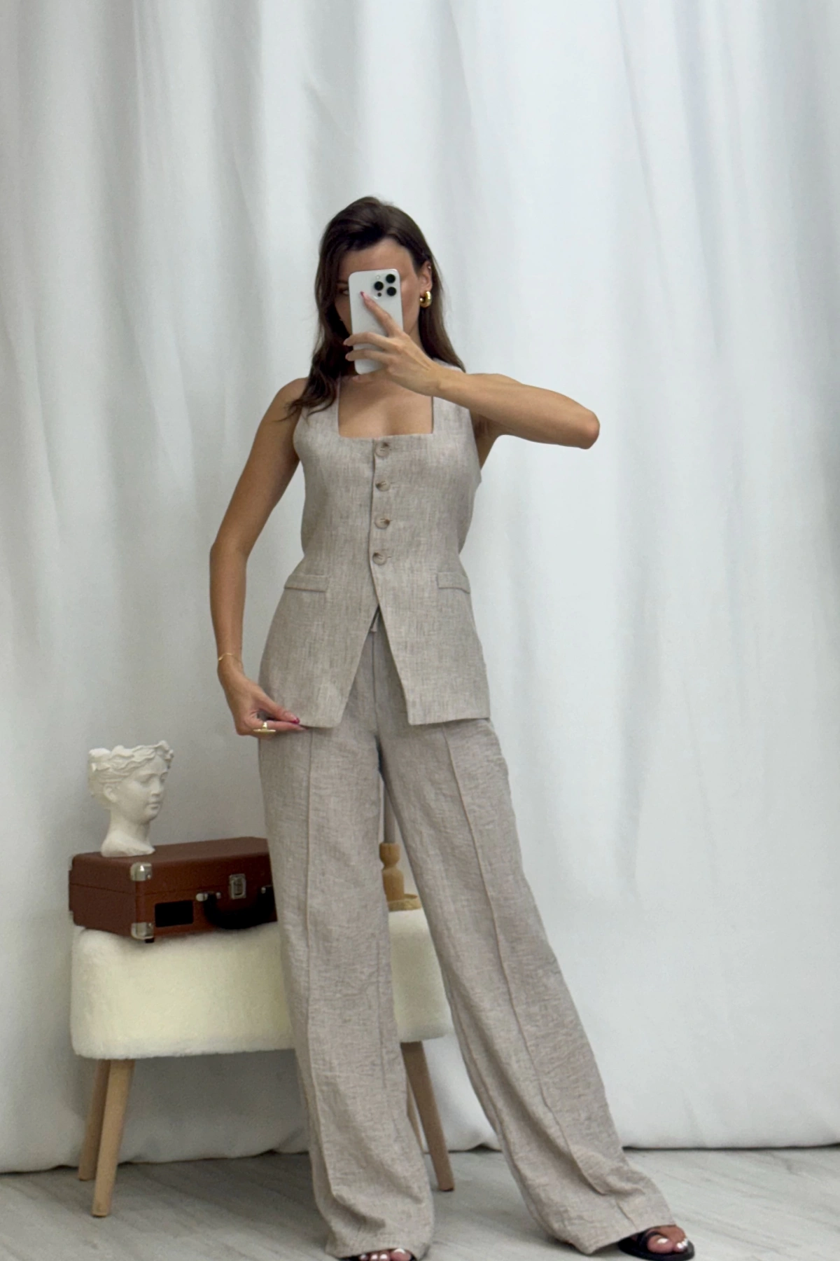 Fiona Yelekli Takım-Taş Rengi