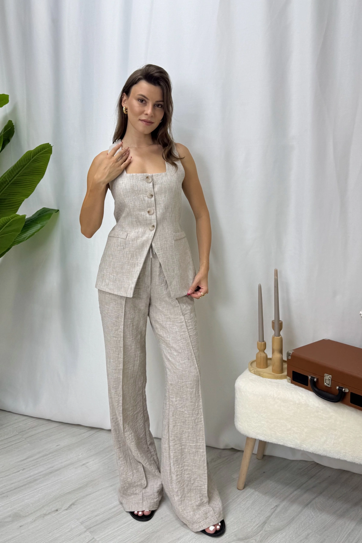 Fiona Yelekli Takım-Taş Rengi