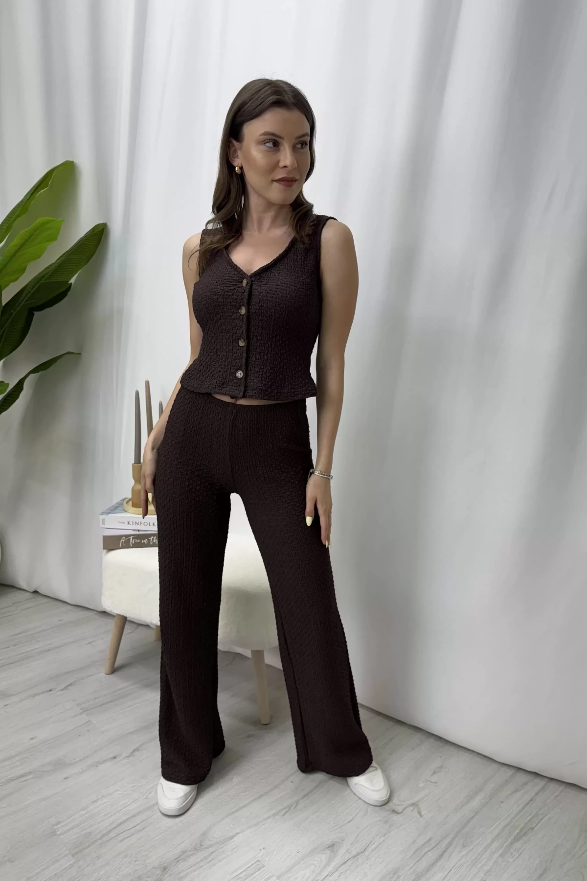 Gofre Dökümlü Takım - Kahve