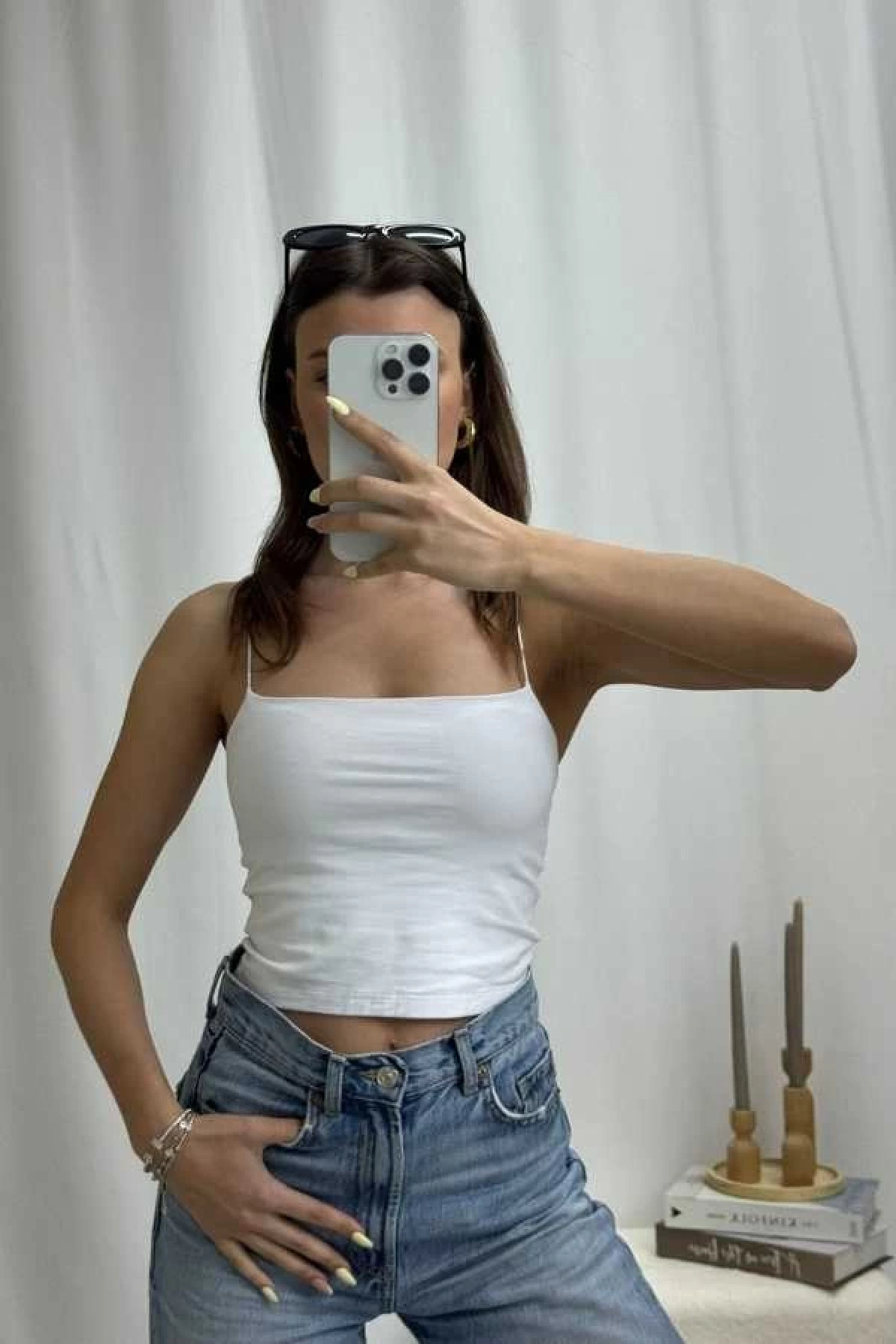 Holly İp Askılı Crop - Beyaz