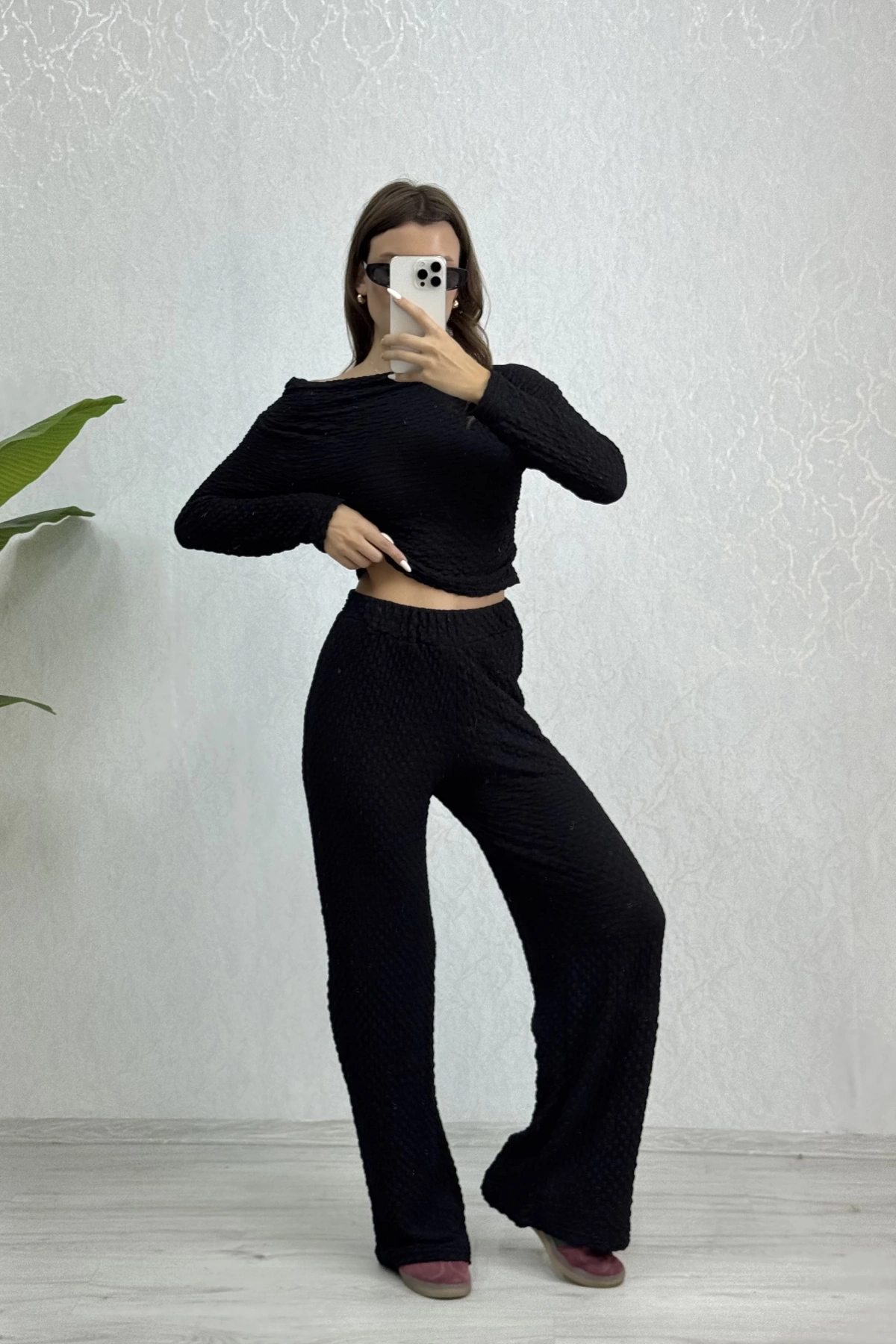 Lia Kayık Yaka Takım - Siyah