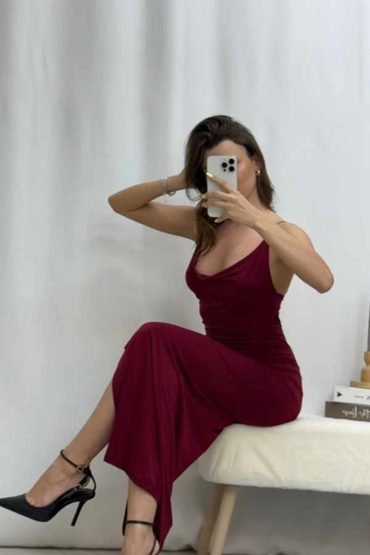 Rosa Çapraz Askılı Elbise - Bordo