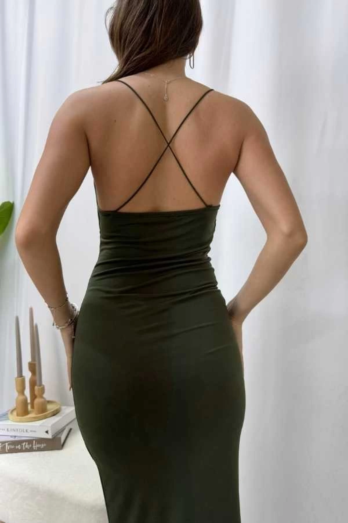 Rosa Çapraz Askılı Elbise - Haki