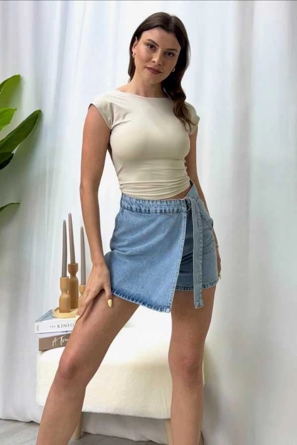 Tila Sırt Açık Body - Bej