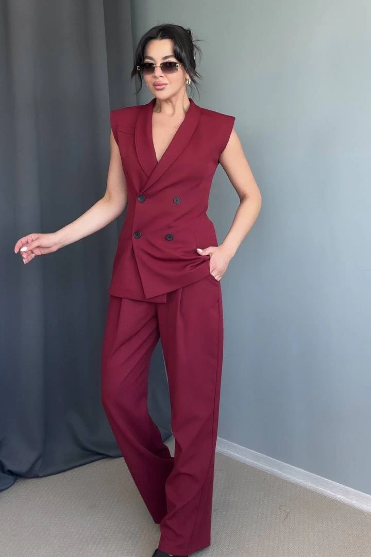 Cara Yelekli Takım - Bordo