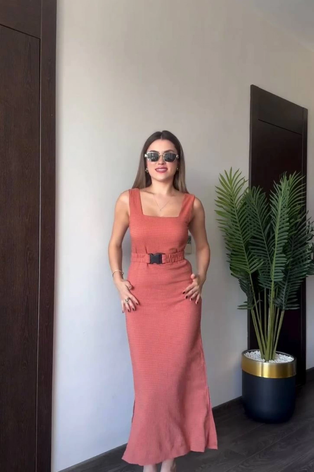 Penny Gofre Elbise - Pembe