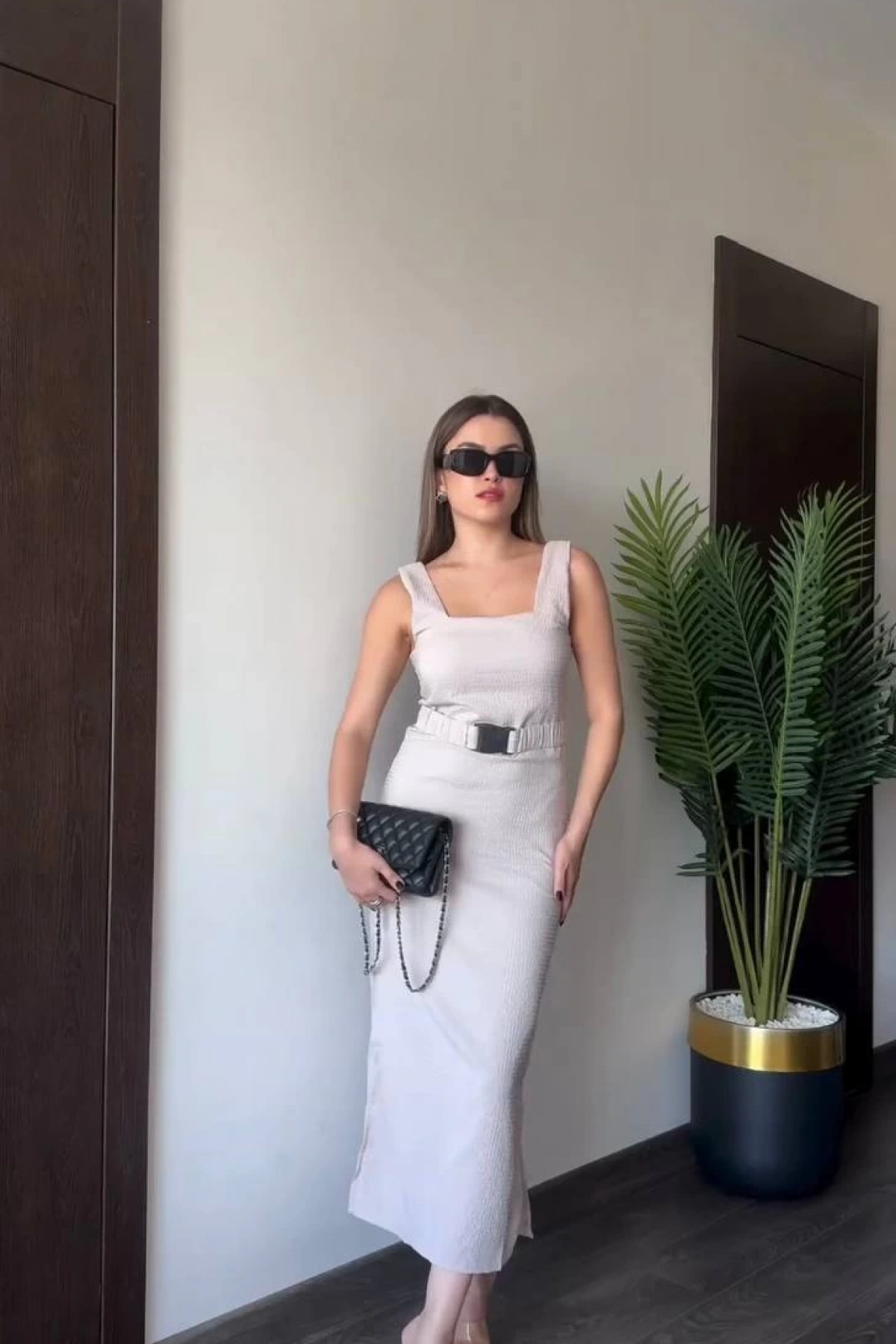 Penny Gofre Elbise - Krem